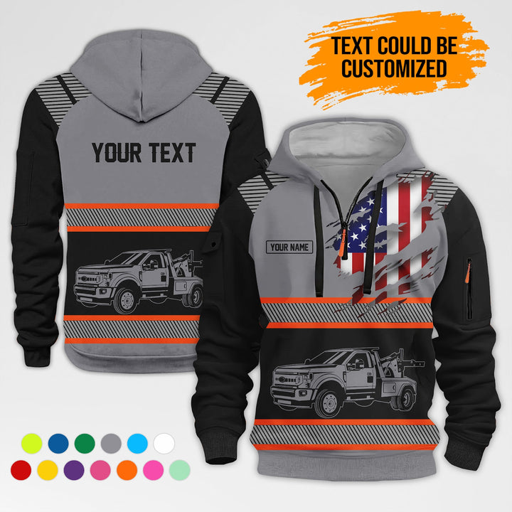 Personalized Name Tow Truck 3D Quarter Zip Hoodie AZ366