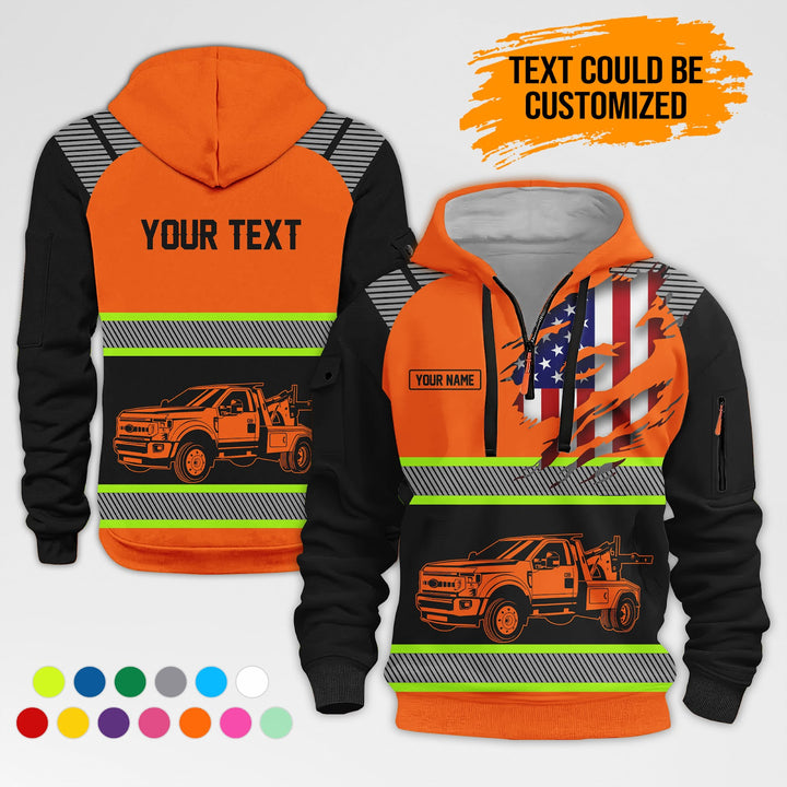 Personalized Name Tow Truck 3D Quarter Zip Hoodie AZ366