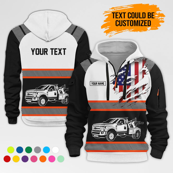 Personalized Name Tow Truck 3D Quarter Zip Hoodie AZ366