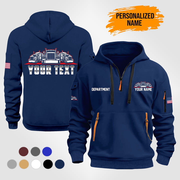 Personalized Name Semi Truck 2D Printed Quarter Zip Hoodie TZ991