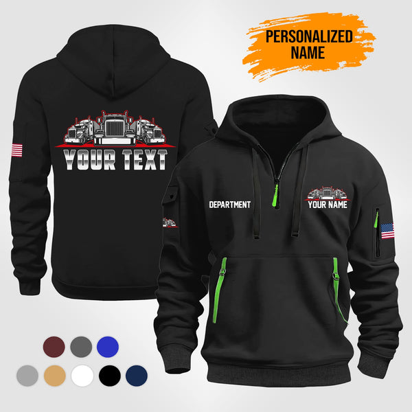 Personalized Name Semi Truck 2D Printed Quarter Zip Hoodie TZ991