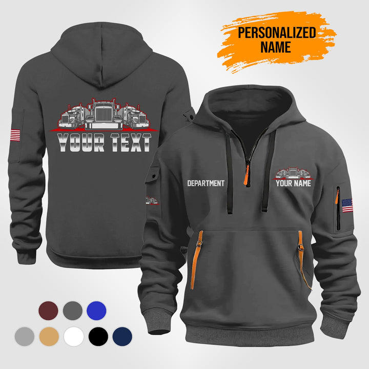 Personalized Name Semi Truck 2D Printed Quarter Zip Hoodie TZ991