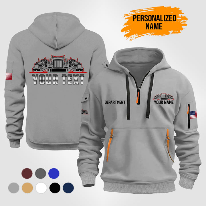 Personalized Name Semi Truck 2D Printed Quarter Zip Hoodie TZ991