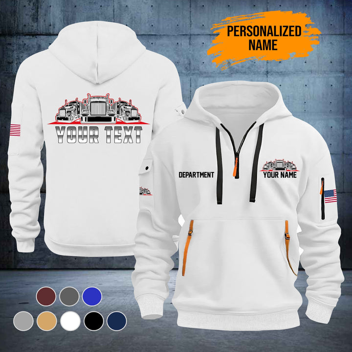 Personalized Name Semi Truck 2D Printed Quarter Zip Hoodie TZ991