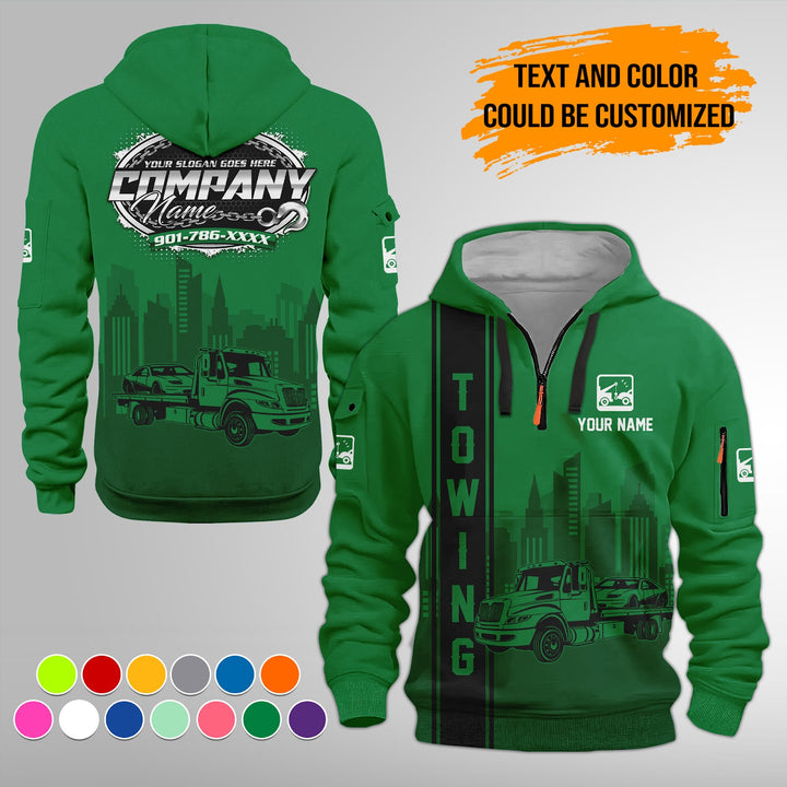 Personalized Name Tow Truck 3D Printed Quarter Zip Hoodie FY425