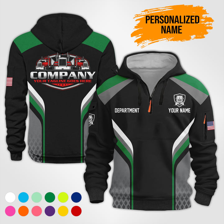 Personalized Name Semi Truck 3D Printed Quarter Zip Hoodie PU670