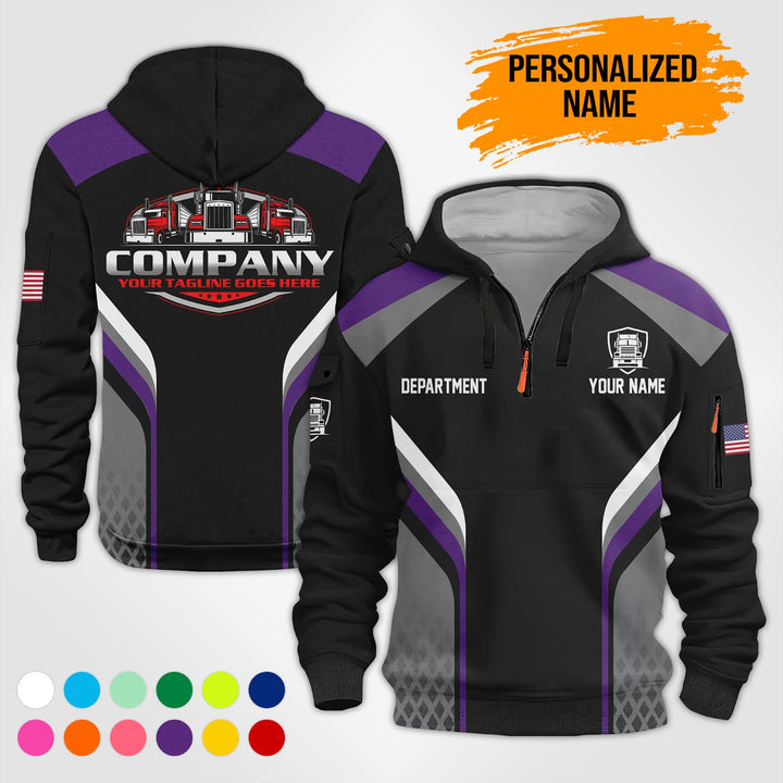 Personalized Name Semi Truck 3D Printed Quarter Zip Hoodie PU670