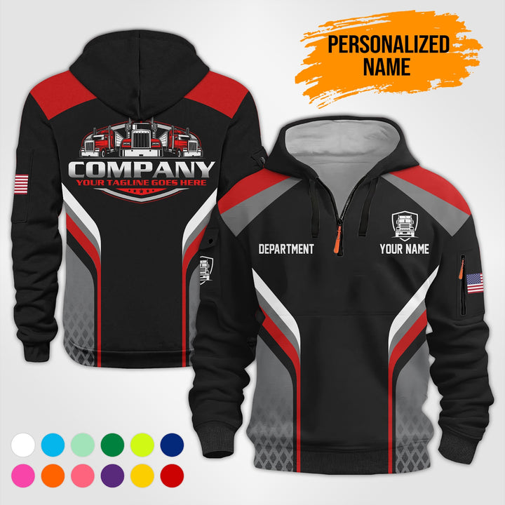 Personalized Name Semi Truck 3D Printed Quarter Zip Hoodie PU670