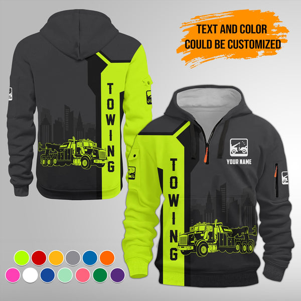 Personalized Name And Color Tow Truck 3D Quarter Zip Hoodie FY428