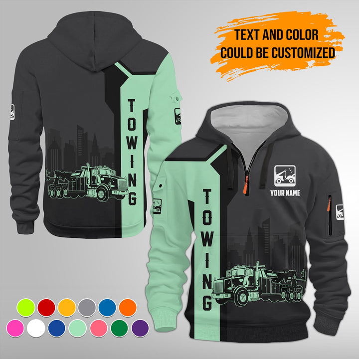 Personalized Name And Color Tow Truck 3D Quarter Zip Hoodie FY428