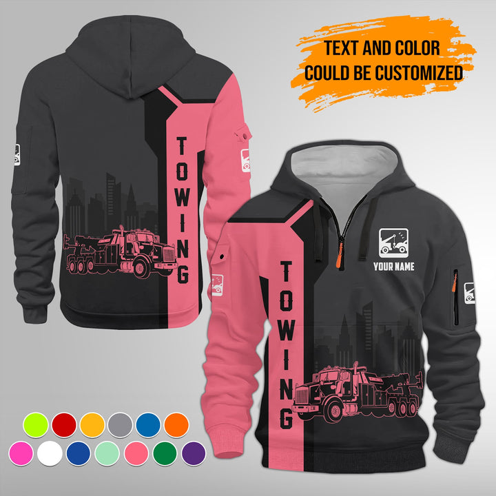 Personalized Name And Color Tow Truck 3D Quarter Zip Hoodie FY428