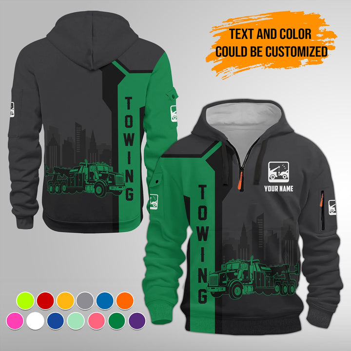 Personalized Name And Color Tow Truck 3D Quarter Zip Hoodie FY428