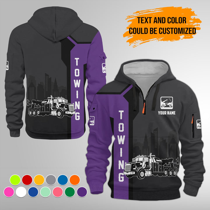 Personalized Name And Color Tow Truck 3D Quarter Zip Hoodie FY428