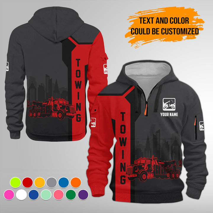 Personalized Name And Color Tow Truck 3D Quarter Zip Hoodie FY428