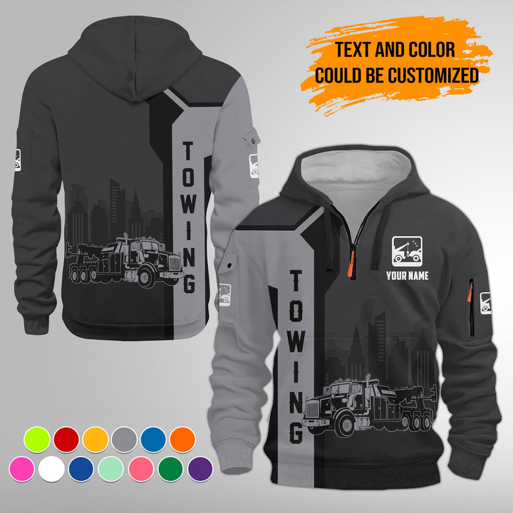 Personalized Name And Color Tow Truck 3D Quarter Zip Hoodie FY428