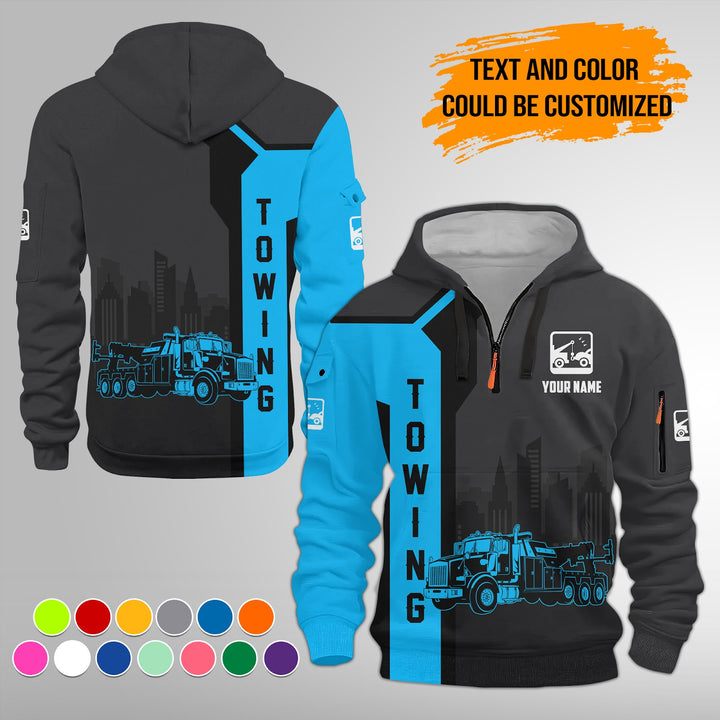 Personalized Name And Color Tow Truck 3D Quarter Zip Hoodie FY428