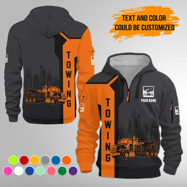 Personalized Name And Color Tow Truck 3D Quarter Zip Hoodie FY428