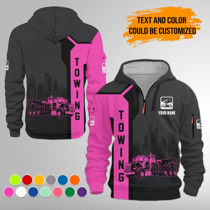 Personalized Name And Color Tow Truck 3D Quarter Zip Hoodie FY428