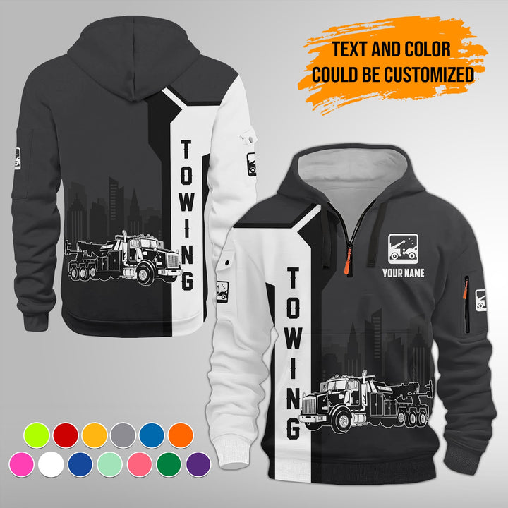 Personalized Name And Color Tow Truck 3D Quarter Zip Hoodie FY428