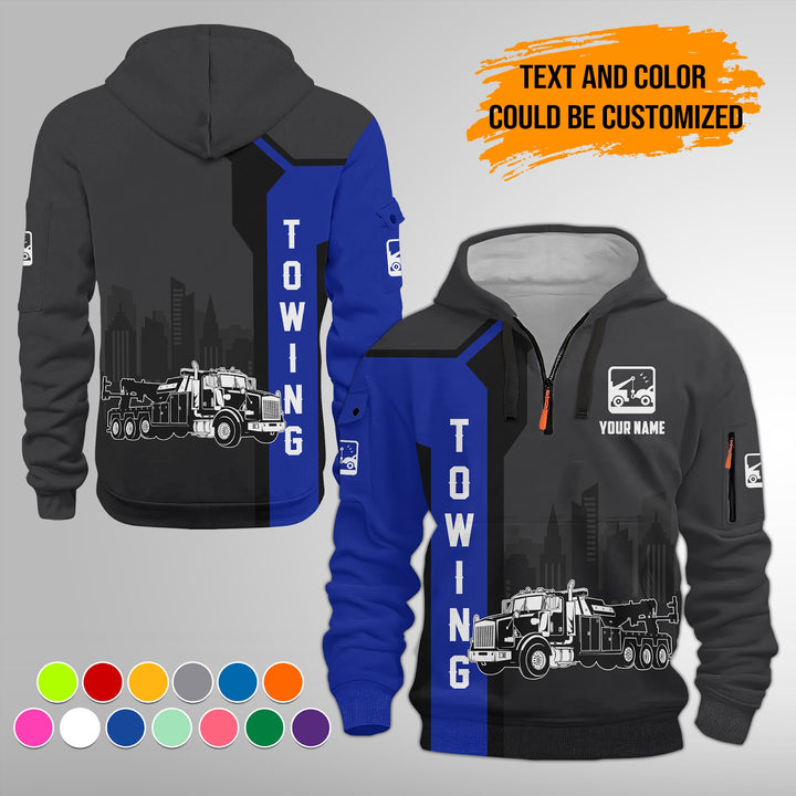 Personalized Name And Color Tow Truck 3D Quarter Zip Hoodie FY428