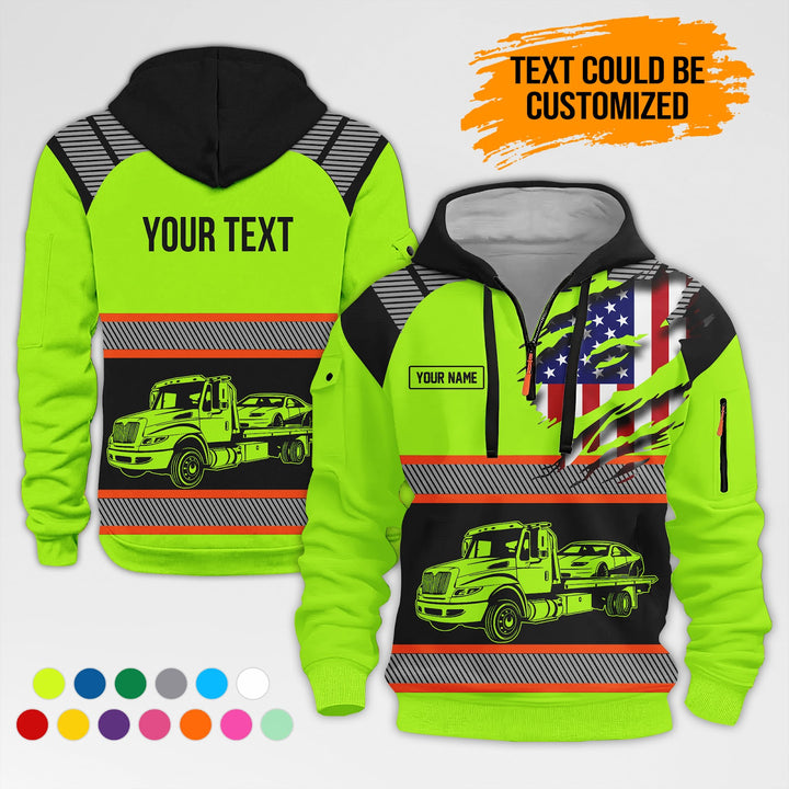 Personalized Name And Color Love Tow Truck 3D Printed Quarter Zip Hoodie AZ384