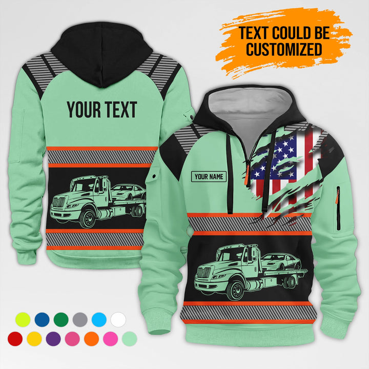 Personalized Name And Color Love Tow Truck 3D Printed Quarter Zip Hoodie AZ384