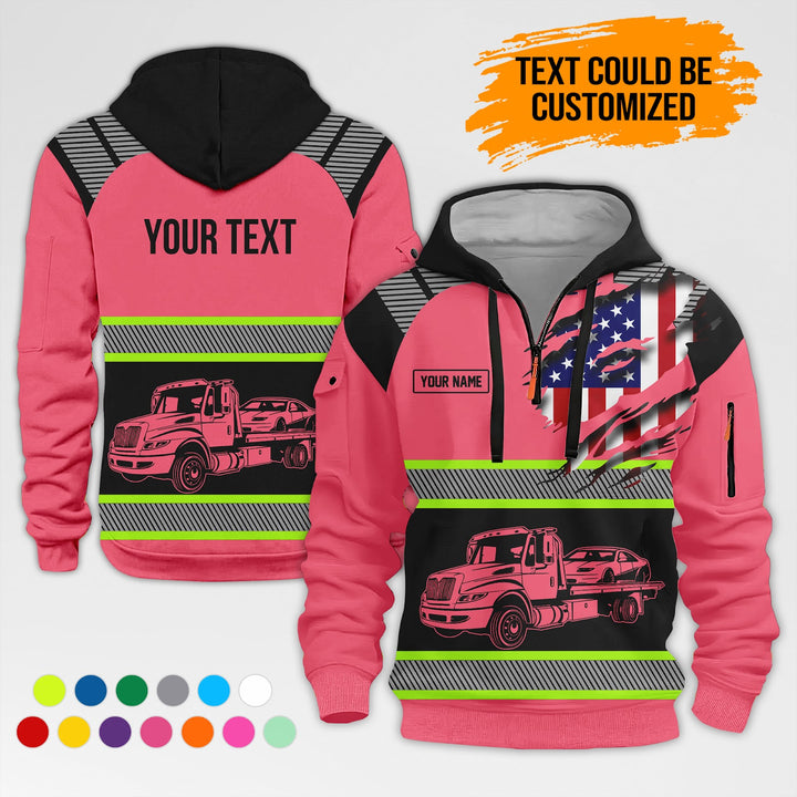 Personalized Name And Color Love Tow Truck 3D Printed Quarter Zip Hoodie AZ384