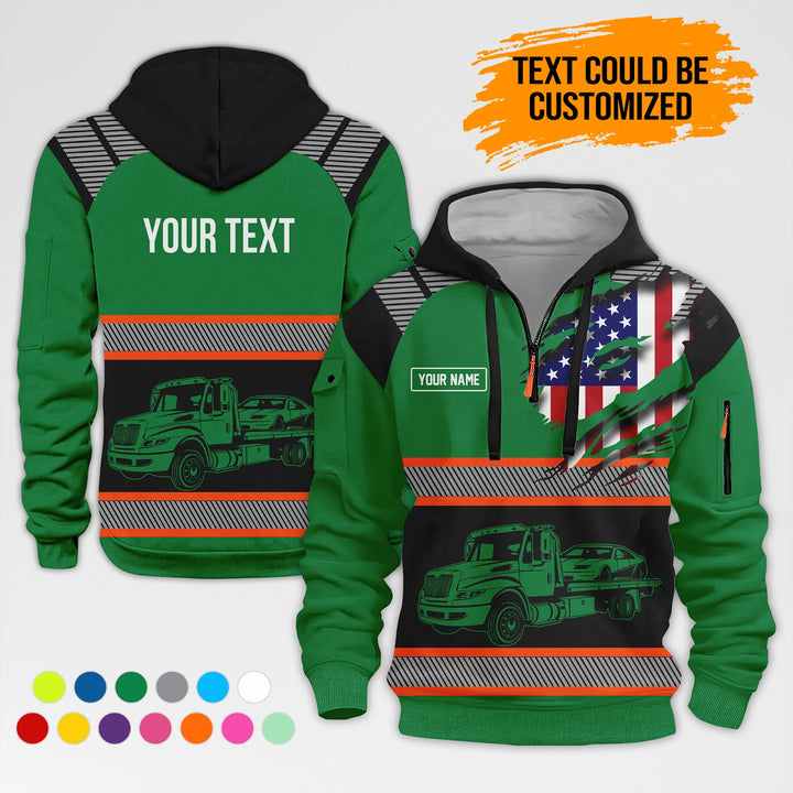 Personalized Name And Color Love Tow Truck 3D Printed Quarter Zip Hoodie AZ384