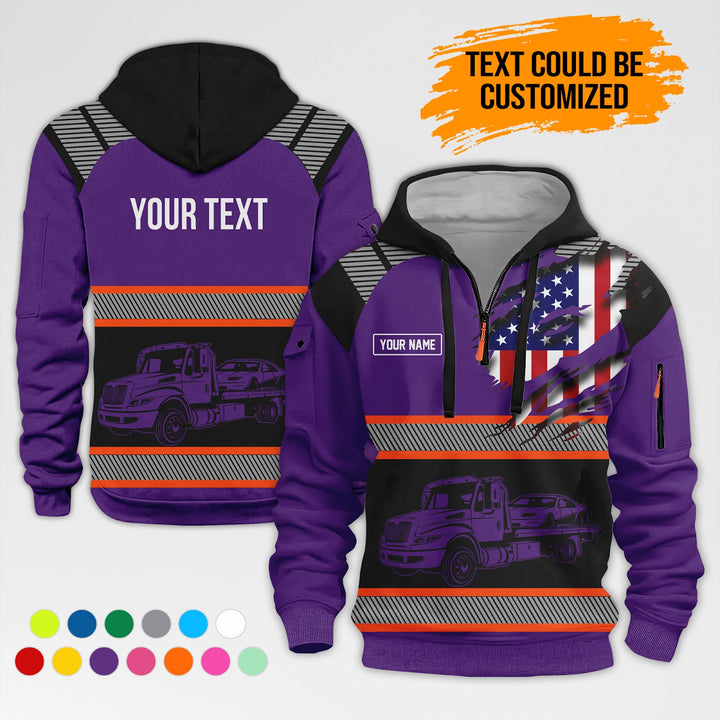 Personalized Name And Color Love Tow Truck 3D Printed Quarter Zip Hoodie AZ384