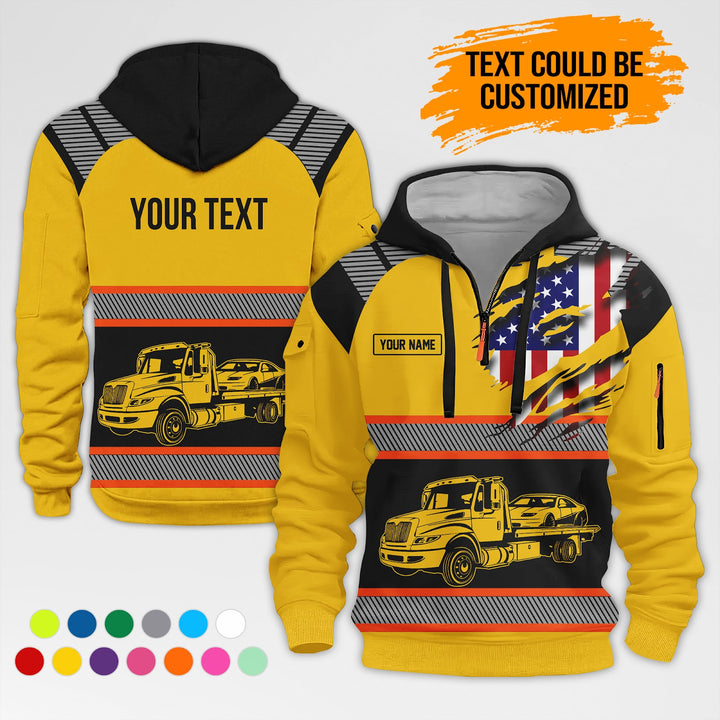 Personalized Name And Color Love Tow Truck 3D Printed Quarter Zip Hoodie AZ384