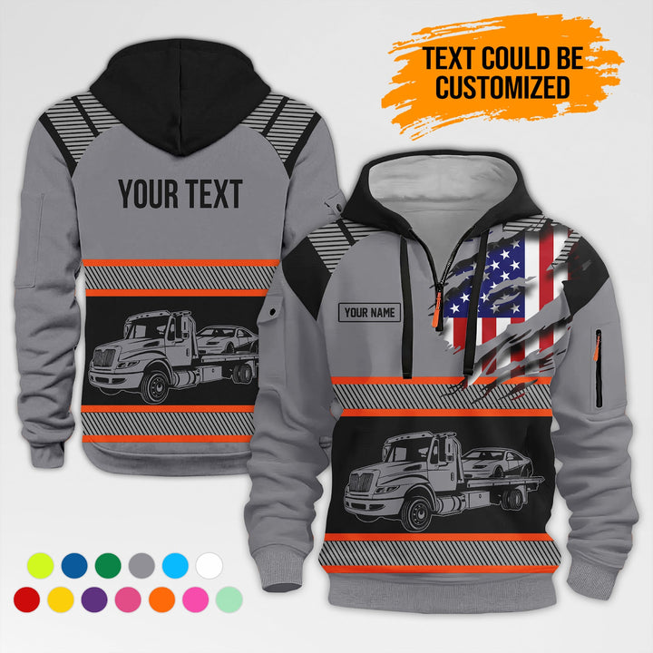Personalized Name And Color Love Tow Truck 3D Printed Quarter Zip Hoodie AZ384