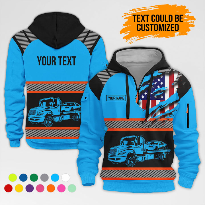 Personalized Name And Color Love Tow Truck 3D Printed Quarter Zip Hoodie AZ384