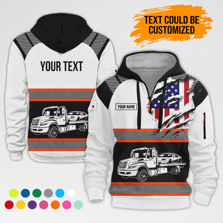 Personalized Name And Color Love Tow Truck 3D Printed Quarter Zip Hoodie AZ384