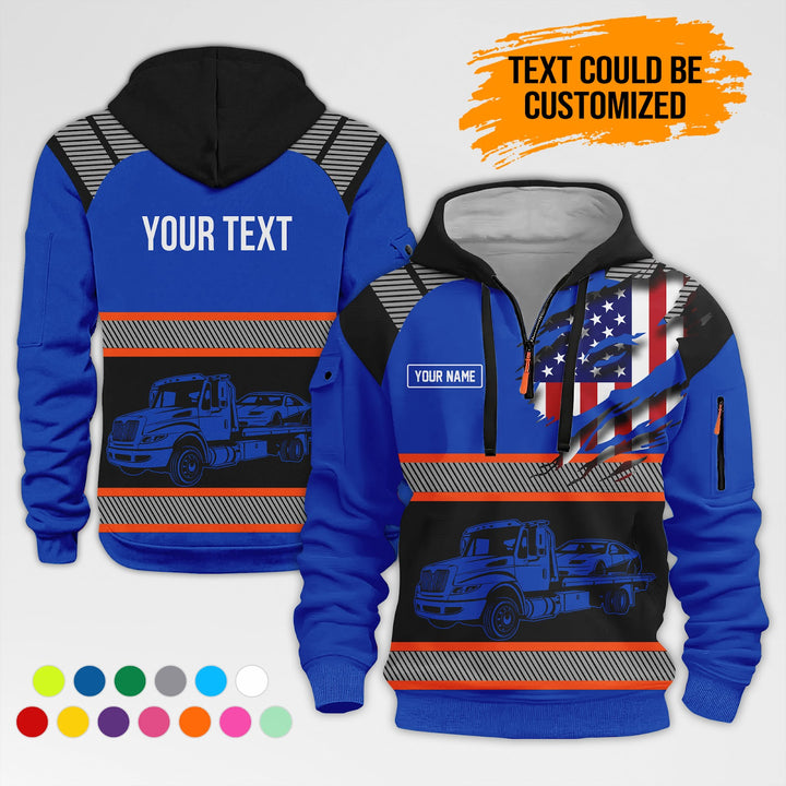 Personalized Name And Color Love Tow Truck 3D Printed Quarter Zip Hoodie AZ384