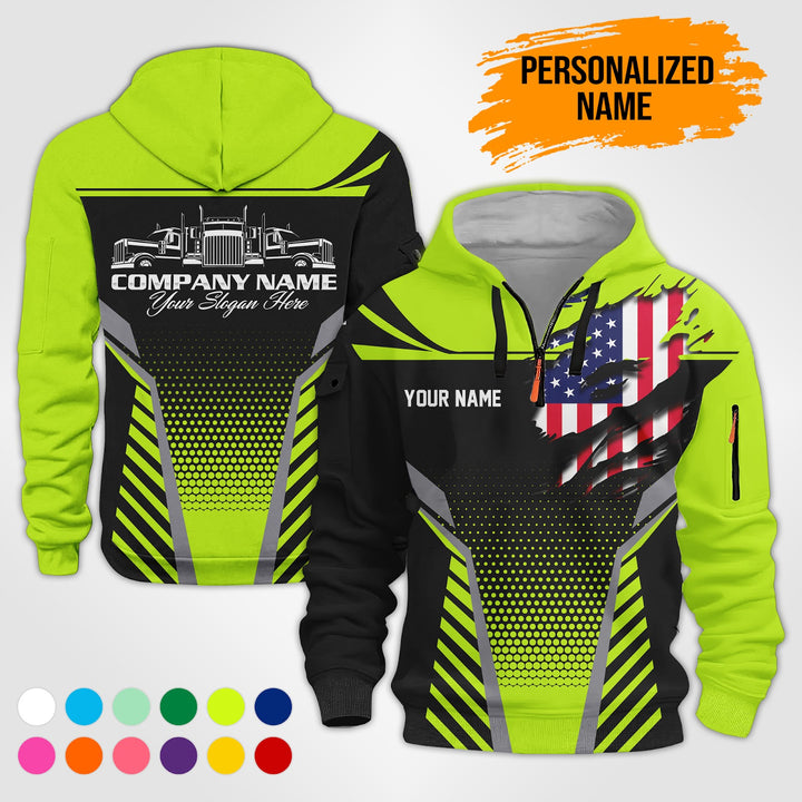 Personalized Name Trucking 3D Printed Quarter Zip Hoodie PU685