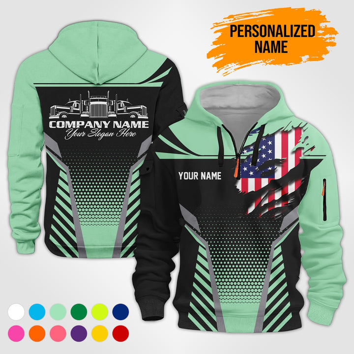 Personalized Name Trucking 3D Printed Quarter Zip Hoodie PU685