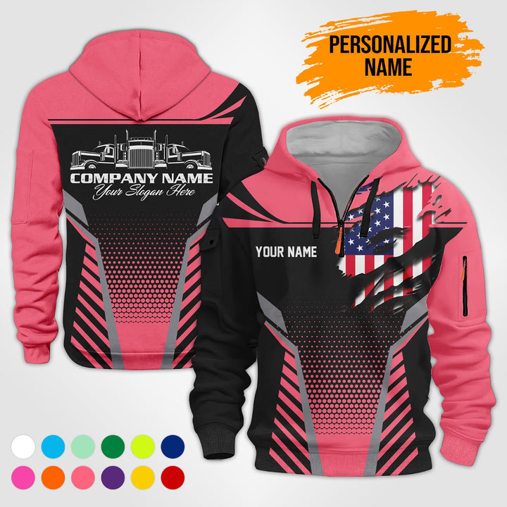 Personalized Name Trucking 3D Printed Quarter Zip Hoodie PU685