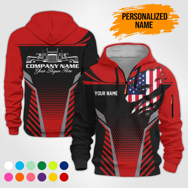 Personalized Name Trucking 3D Printed Quarter Zip Hoodie PU685