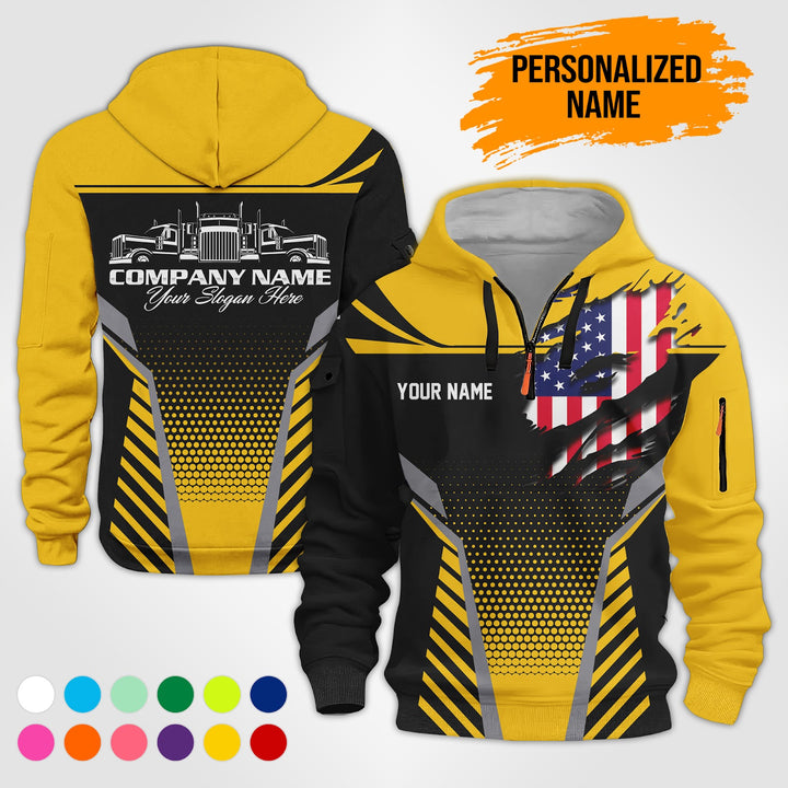 Personalized Name Trucking 3D Printed Quarter Zip Hoodie PU685