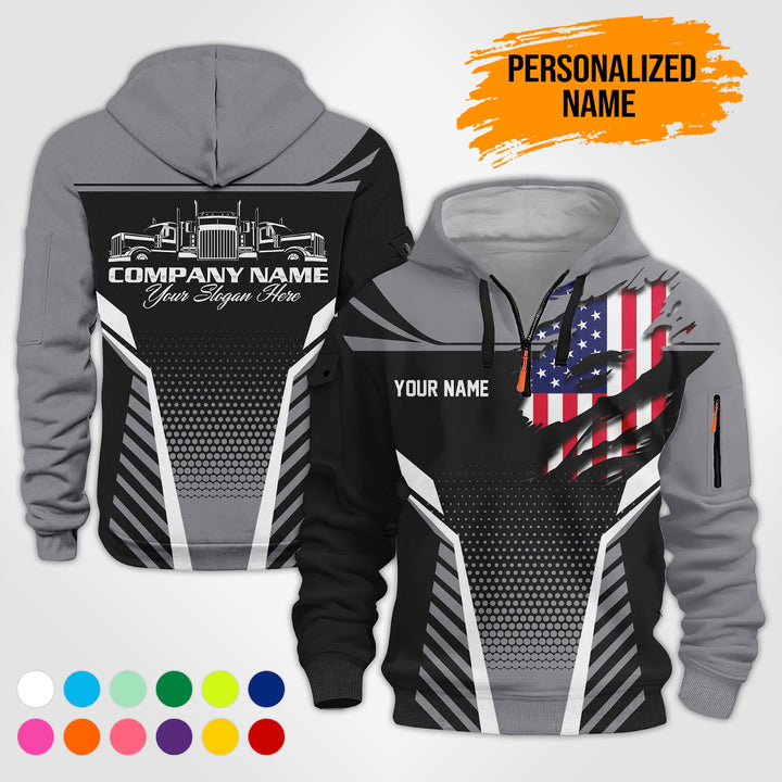 Personalized Name Trucking 3D Printed Quarter Zip Hoodie PU685