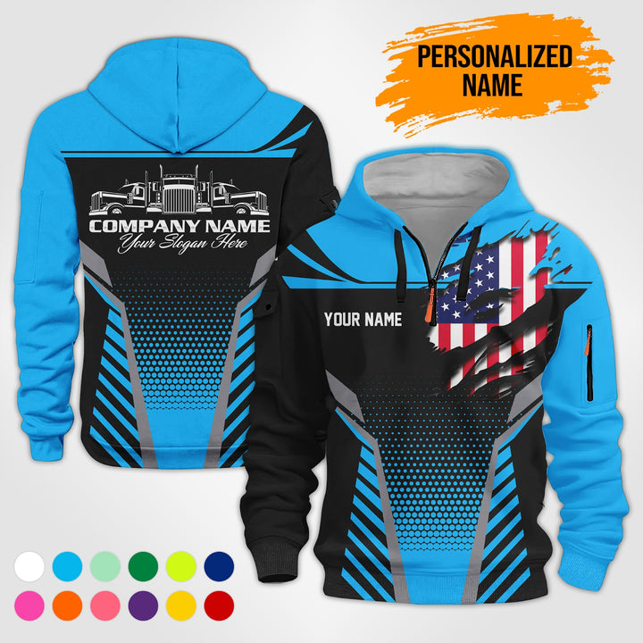 Personalized Name Trucking 3D Printed Quarter Zip Hoodie PU685