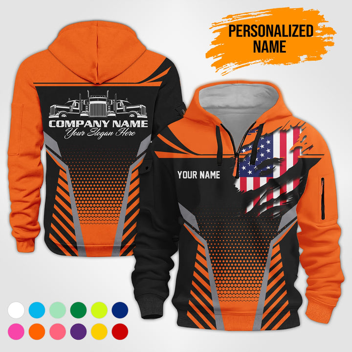 Personalized Name Trucking 3D Printed Quarter Zip Hoodie PU685