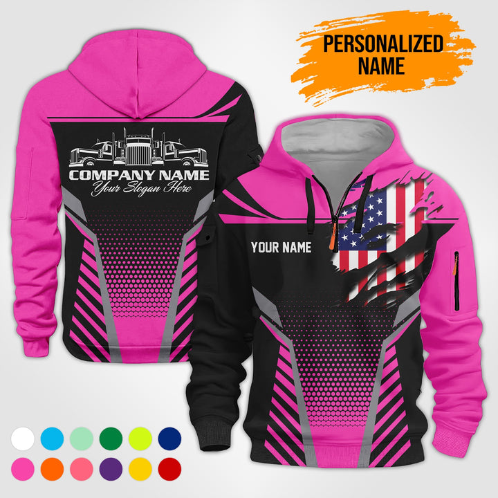 Personalized Name Trucking 3D Printed Quarter Zip Hoodie PU685