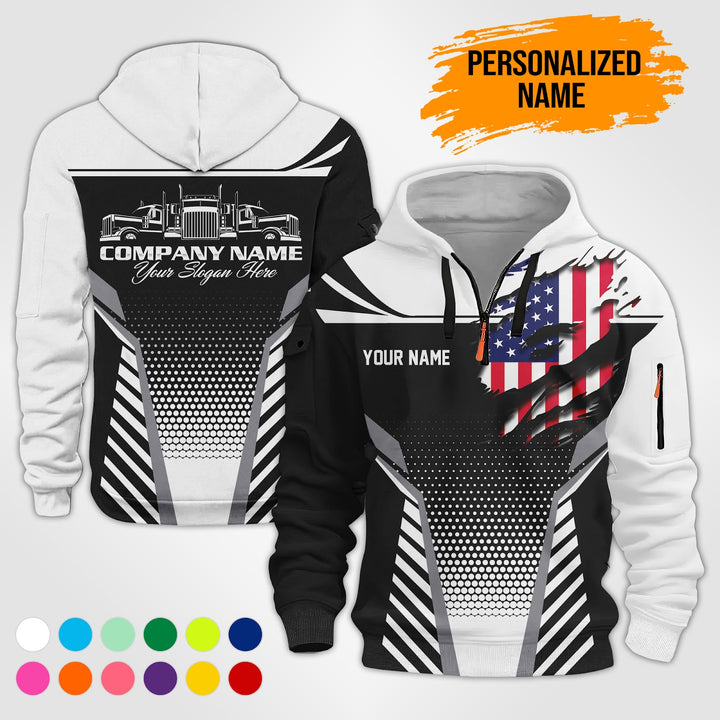 Personalized Name Trucking 3D Printed Quarter Zip Hoodie PU685