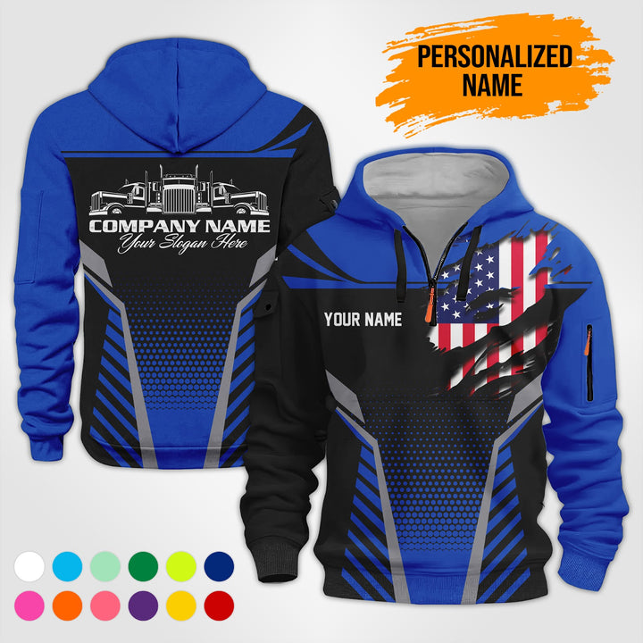 Personalized Name Trucking 3D Printed Quarter Zip Hoodie PU685