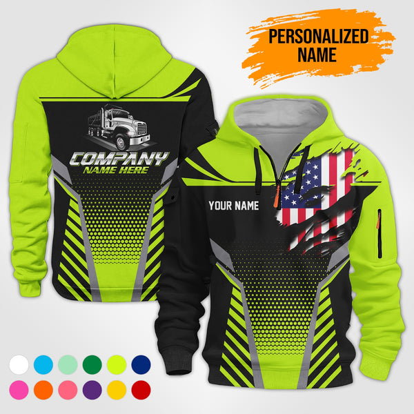 Personalized Name Dump Truck American 3D Printed Quarter Zip Hoodie PU686