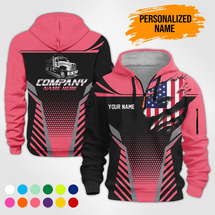 Personalized Name Dump Truck American 3D Printed Quarter Zip Hoodie PU686
