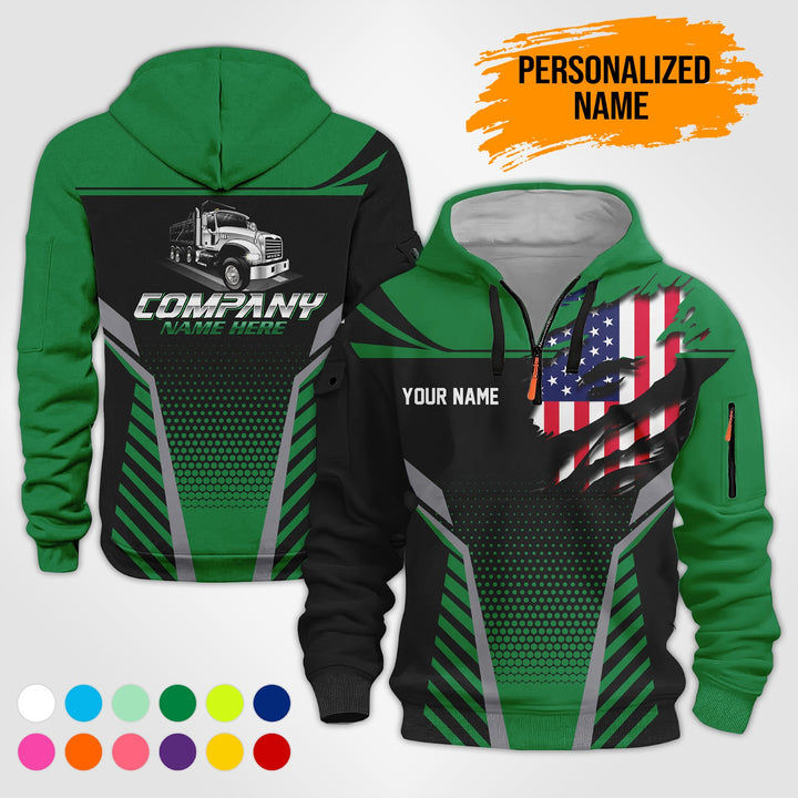 Personalized Name Dump Truck American 3D Printed Quarter Zip Hoodie PU686