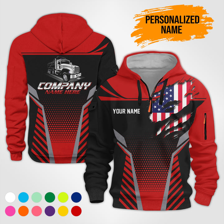 Personalized Name Dump Truck American 3D Printed Quarter Zip Hoodie PU686