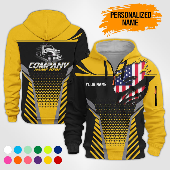 Personalized Name Dump Truck American 3D Printed Quarter Zip Hoodie PU686